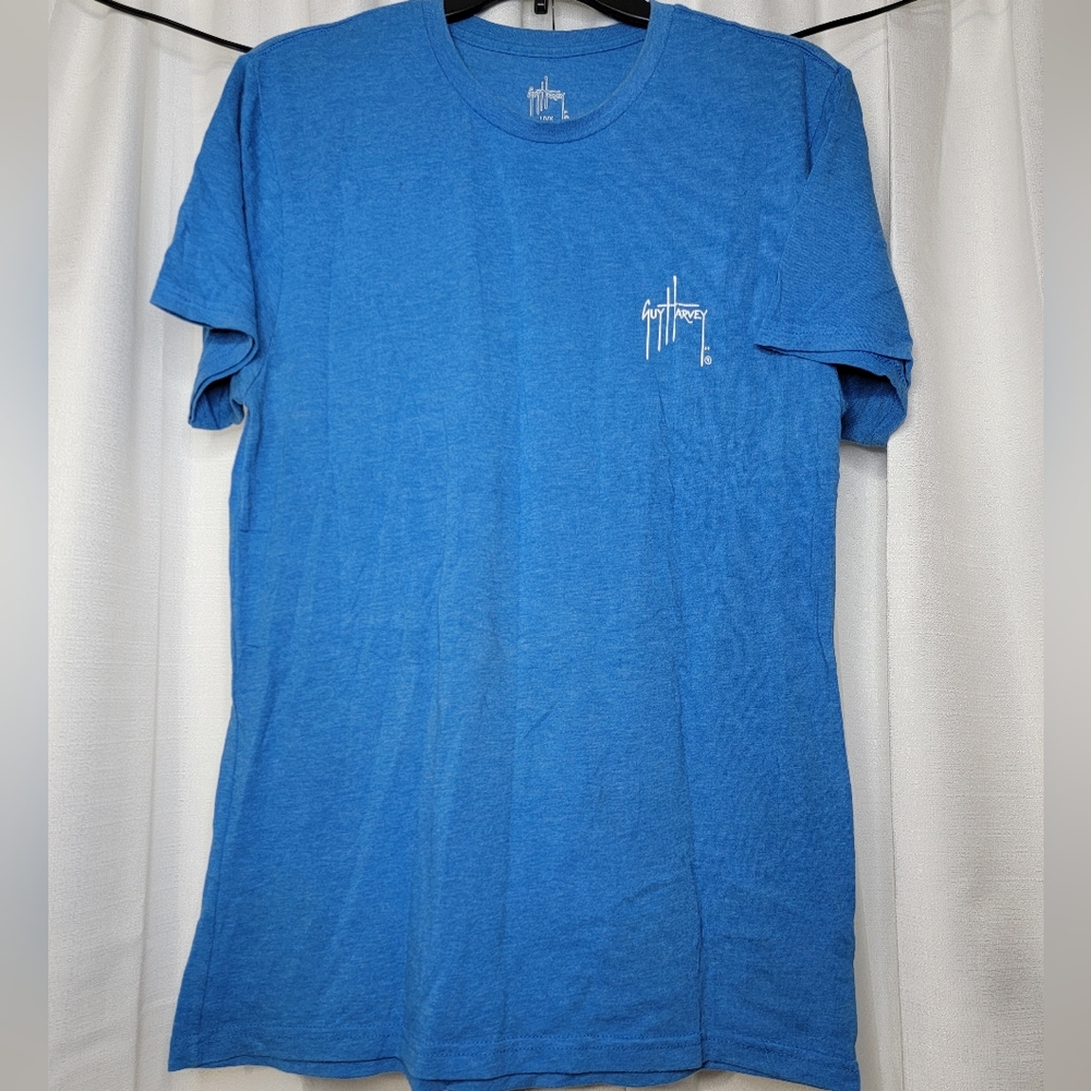 Blue Guy Harvey shirt with fish on back